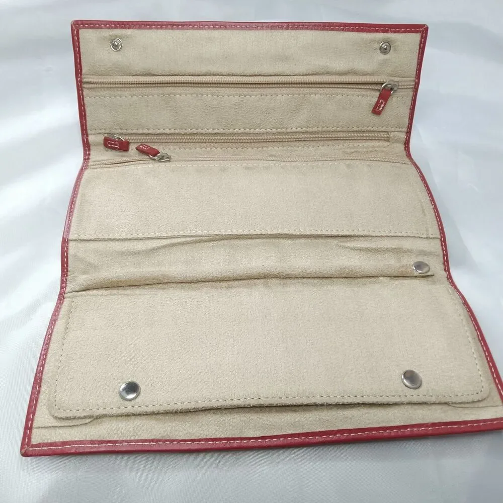 Red Italian Leather Jewelry Holder Soft Travel Case Marriot Orlando Airport Logo